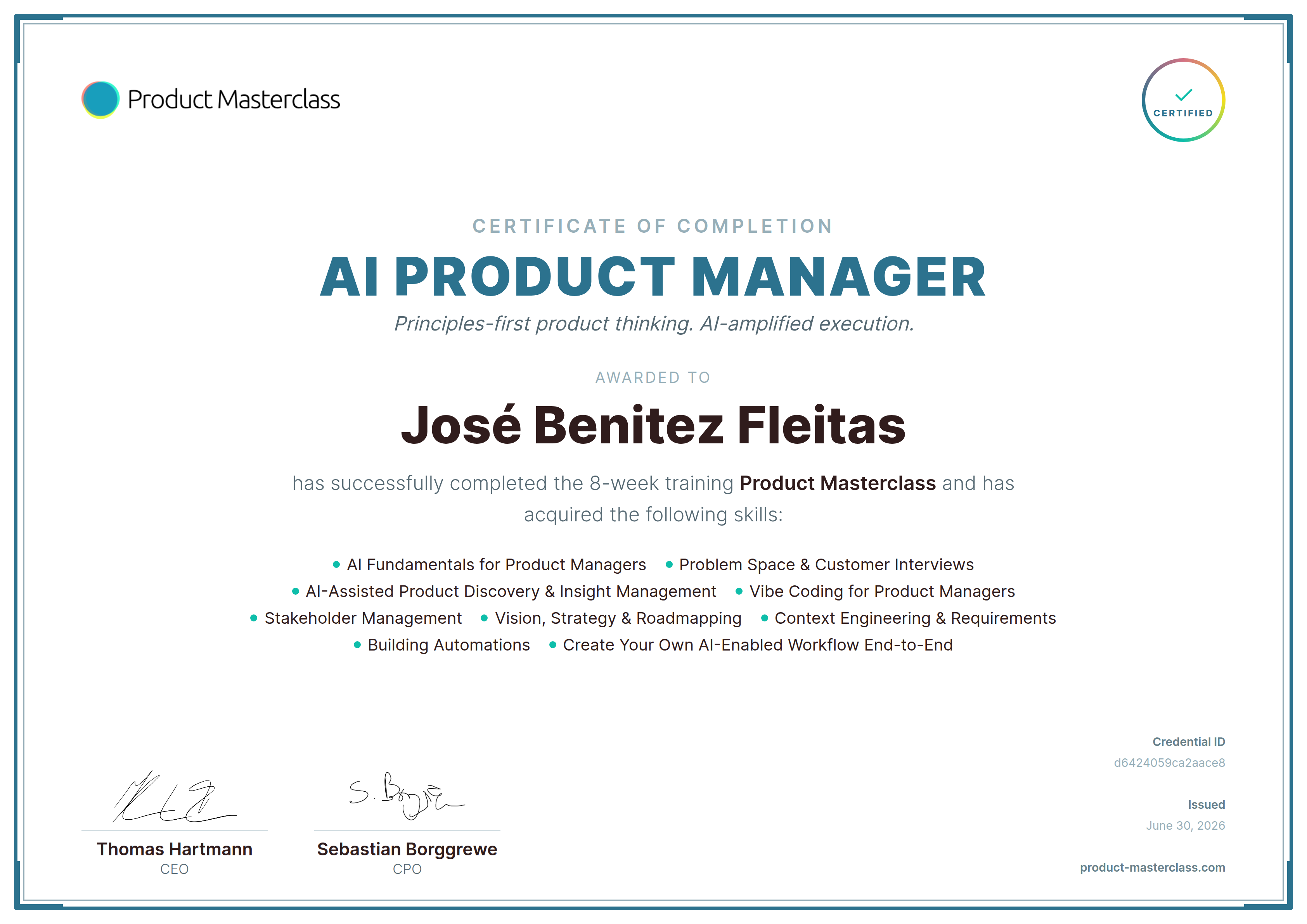 Certificate for José Benitez Fleitas