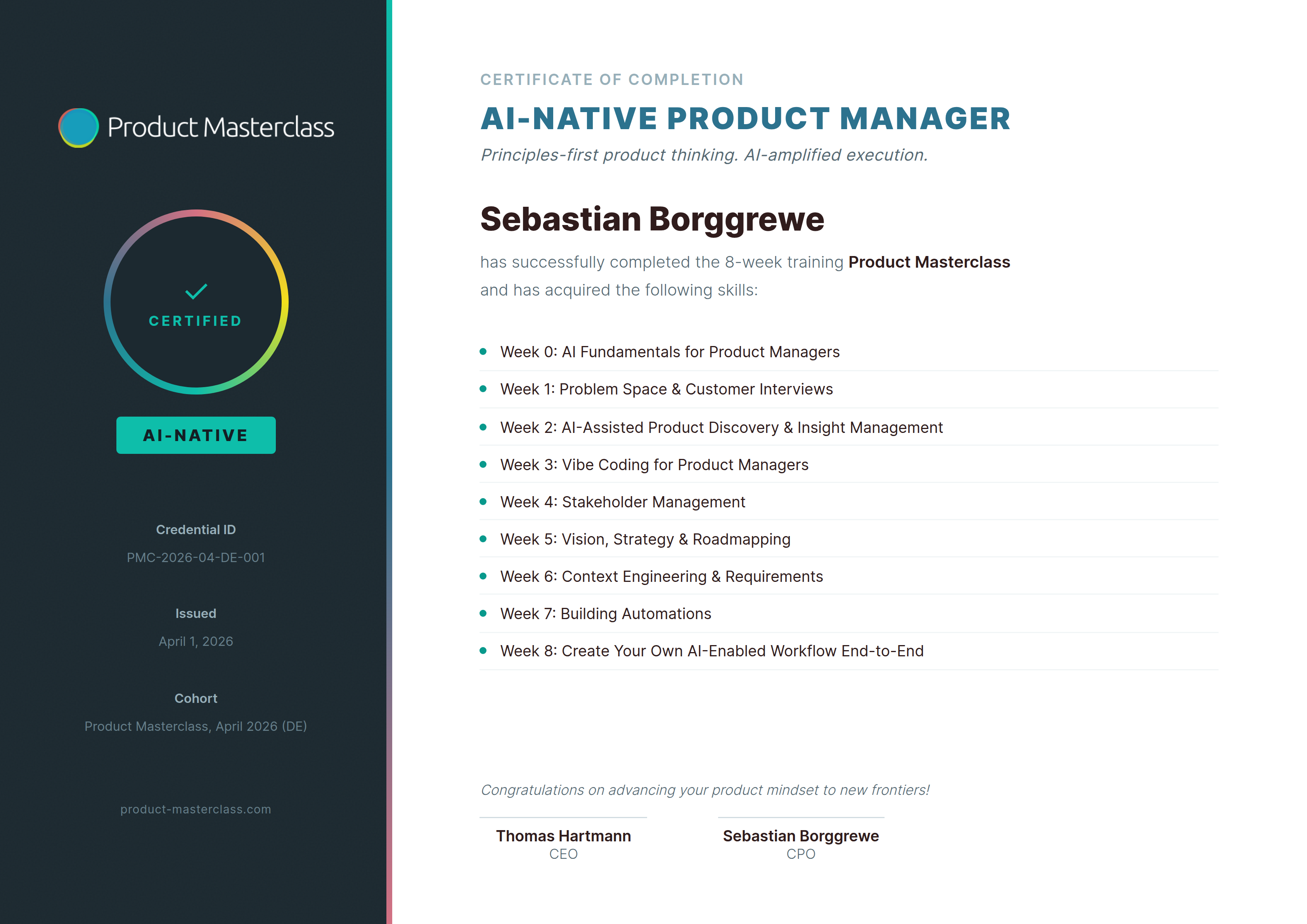 Certificate for Sebastian Borggrewe