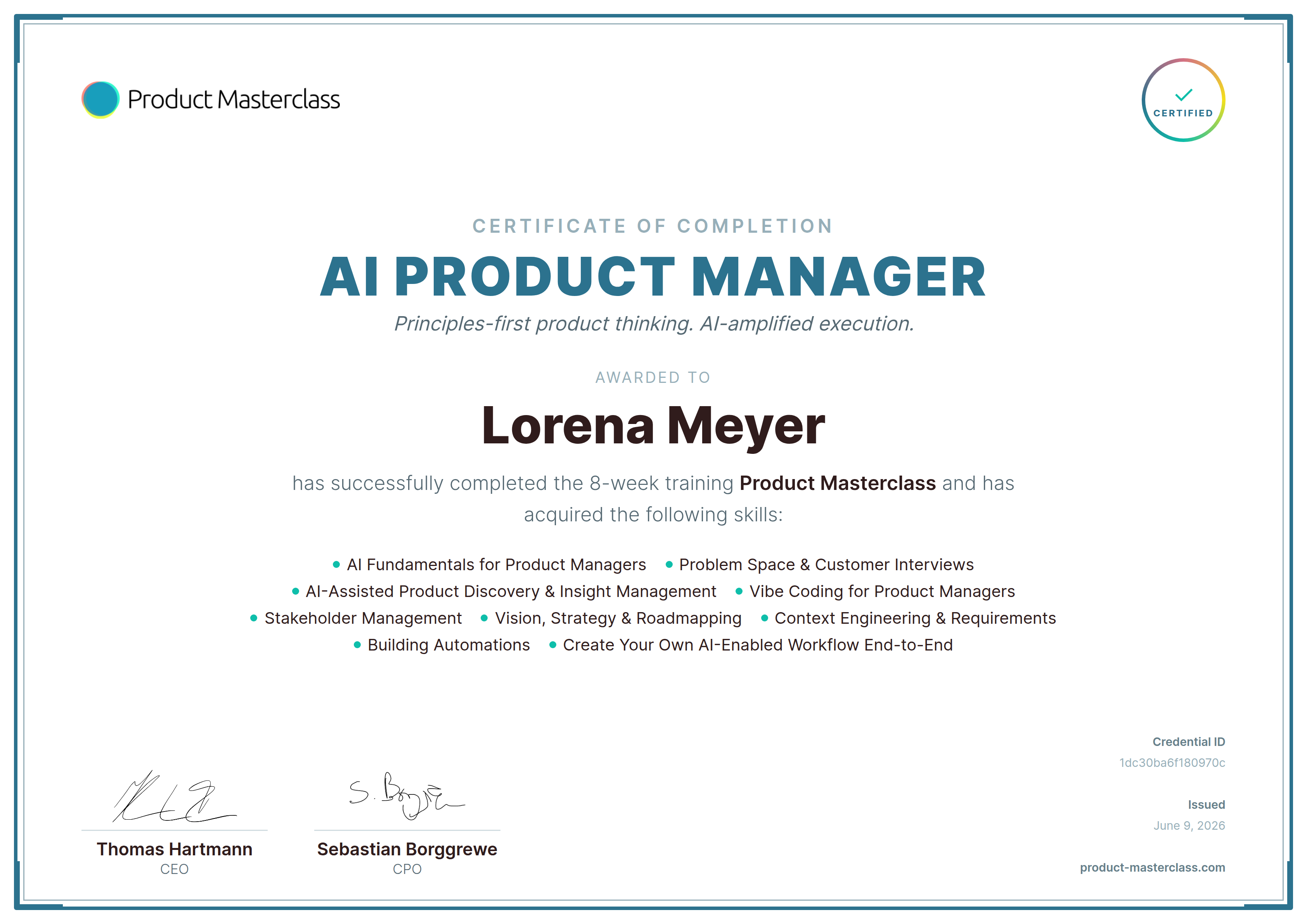 Certificate for Lorena Meyer