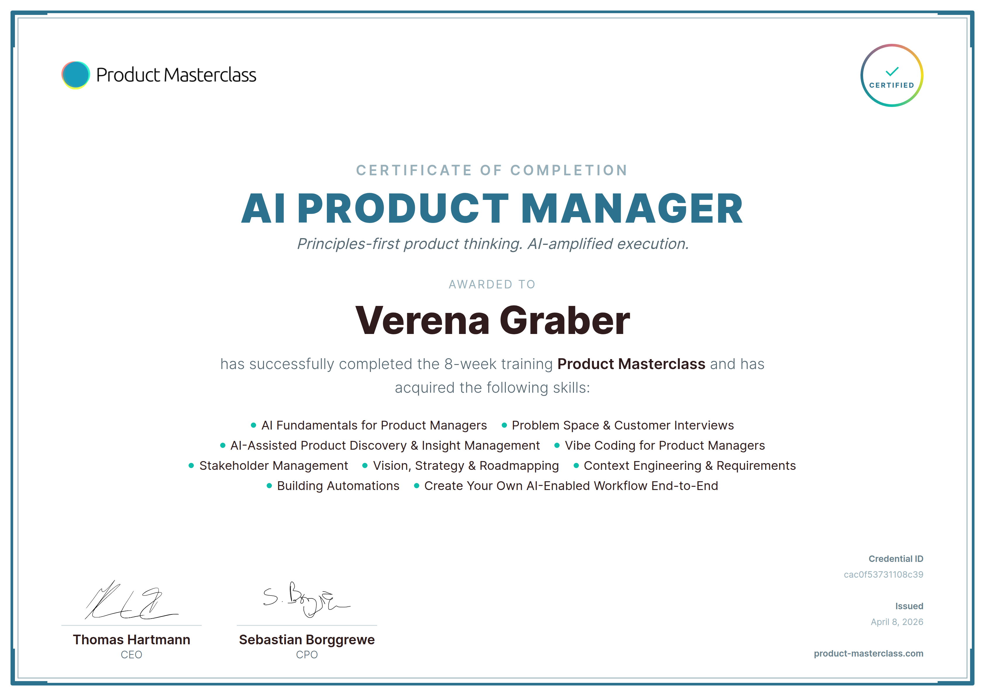 Certificate for Verena Graber